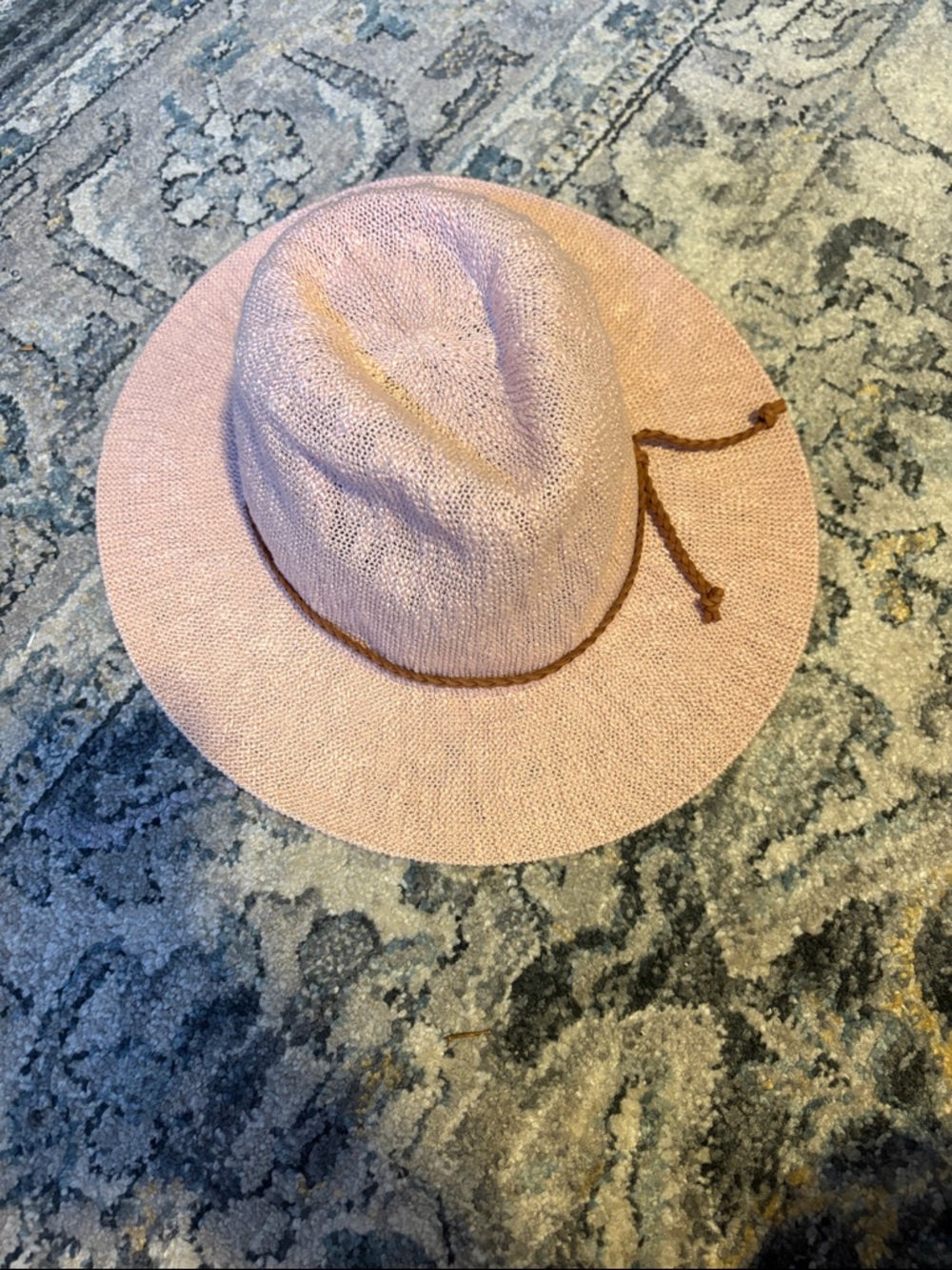 Altar'd State Pink Straw Sun Hat with Brown Accent Tie